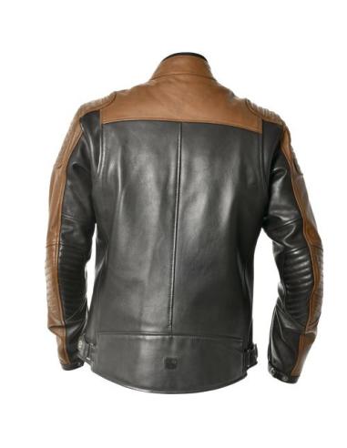 VESTE EN CUIR DEVON OVERLAP MARRON ET NOIR