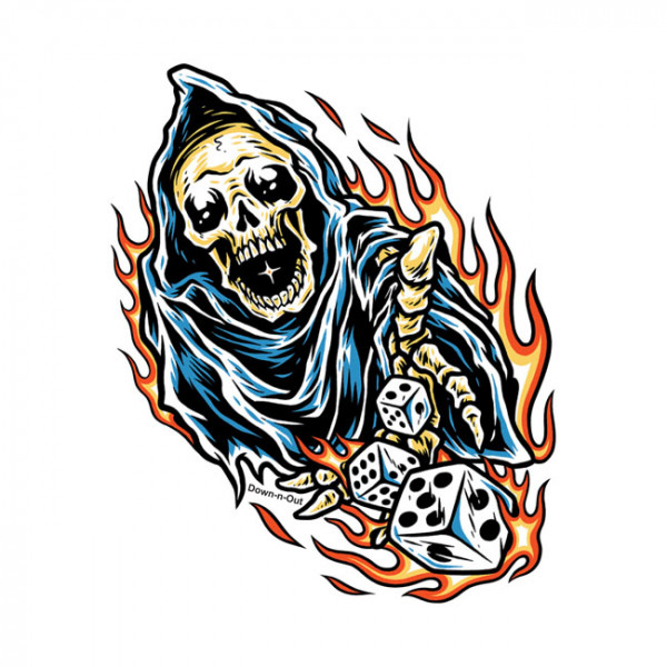 DOWN-N-OUT DICE REAPER STICKER