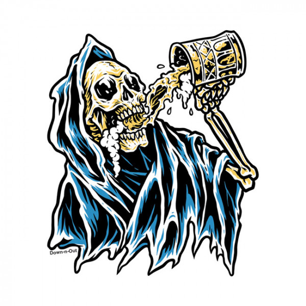 DOWN-N-OUT BEER REAPER STICKER
