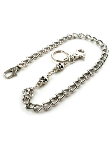 WALLET CHAIN 40 CM MEDIUM LINK WITH 2 SKULLS