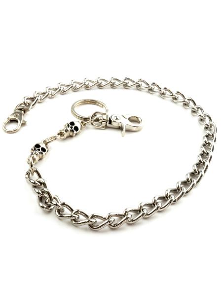 WALLET CHAIN 40 CM MEDIUM LINK WITH 2 SKULLS