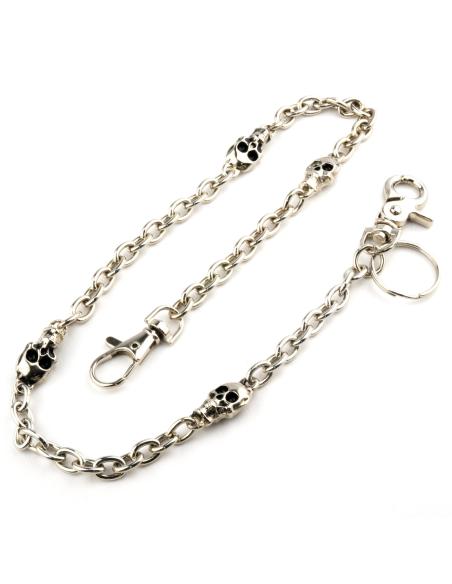 WALLET CHAIN 50 CM FINE LINK AND 4 SKULLS