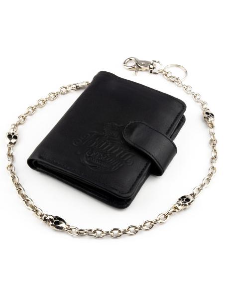 WALLET CHAIN 50 CM FINE LINK AND 4 SKULLS