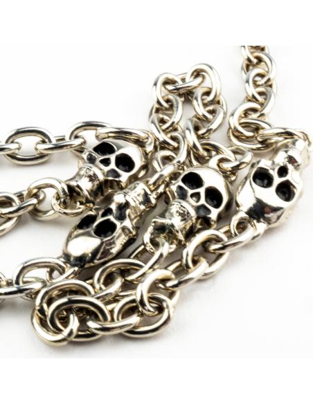 WALLET CHAIN 50 CM FINE LINK AND 4 SKULLS