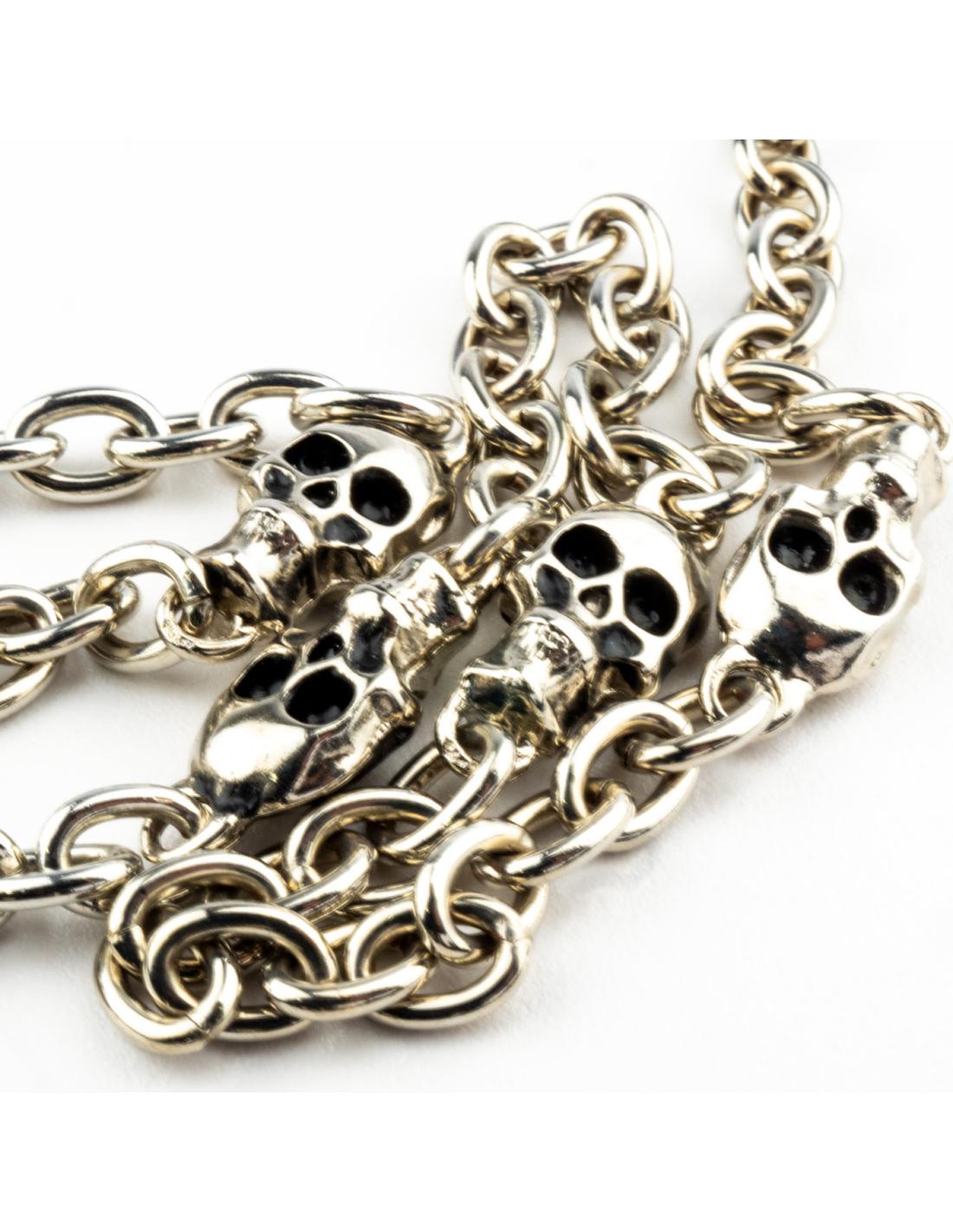 WALLET CHAIN 50 CM FINE LINK AND 4 SKULLS