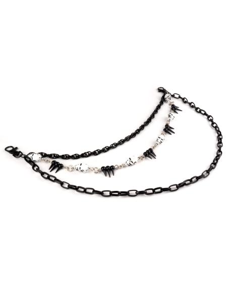 TRIPLE PURSE CHAIN WITH SPIKES AND SKULLS
