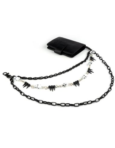 TRIPLE PURSE CHAIN WITH SPIKES AND SKULLS