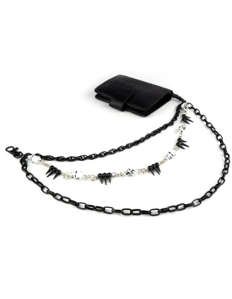 TRIPLE PURSE CHAIN WITH SPIKES AND SKULLS