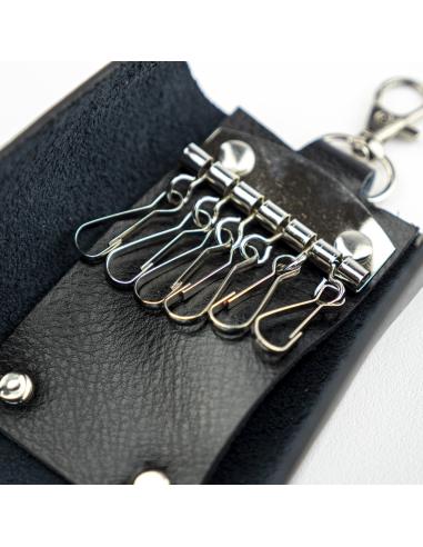 BLACK LEATHER KEY HOLDER KEY RING