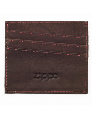 BROWN CARD HOLDER WITH ID WINDOW ZIPPO