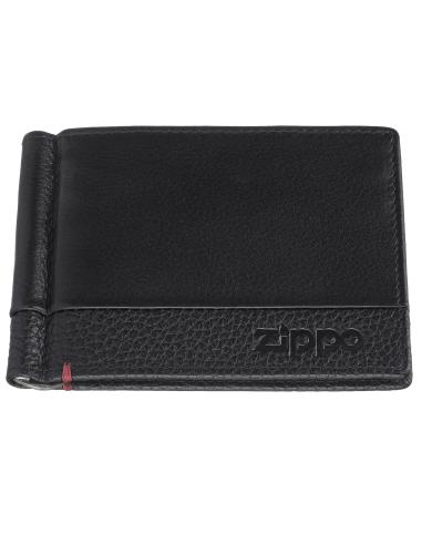 PORTEFEUILLE EN CUIR NAPPA NOIR AVEC PINCE À BILLETS ZIPPO