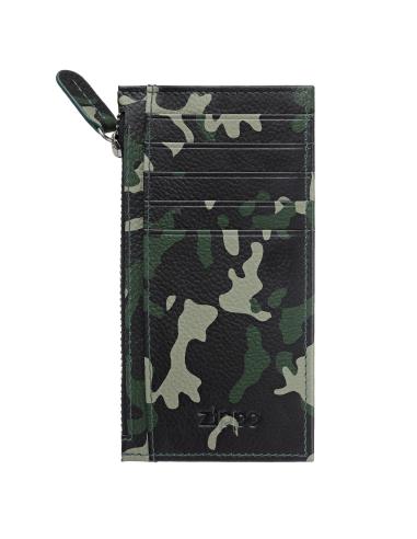 Porte-Cartes En Cuir Camouflage Vert Avec Fermeture Éclair Zippo