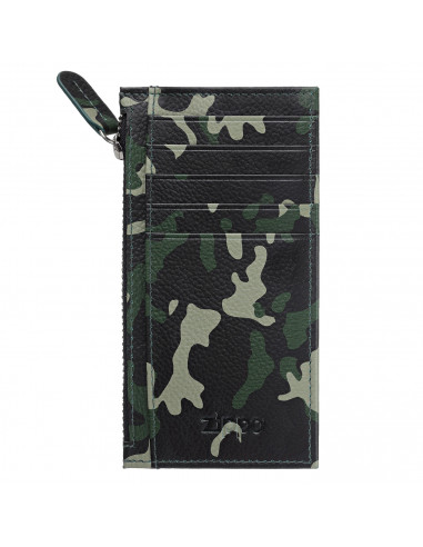 ZIPPO GREEN CAMOUFLAGE LEATHER CARDHOLDER WITH ZIPPER