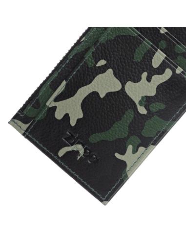 ZIPPO GREEN CAMOUFLAGE LEATHER CARDHOLDER WITH ZIPPER