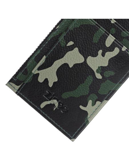 ZIPPO GREEN CAMOUFLAGE LEATHER CARDHOLDER WITH ZIPPER