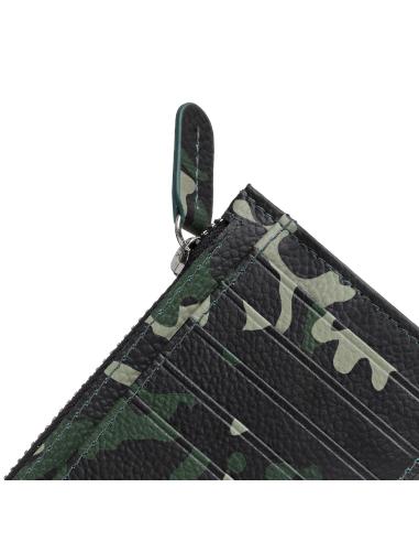 ZIPPO GREEN CAMOUFLAGE LEATHER CARDHOLDER WITH ZIPPER