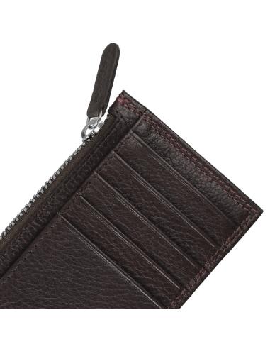 PORTE-CARTES EN CUIR BRUN AVEC FERMETURE ZIPPÉE ZIPPO