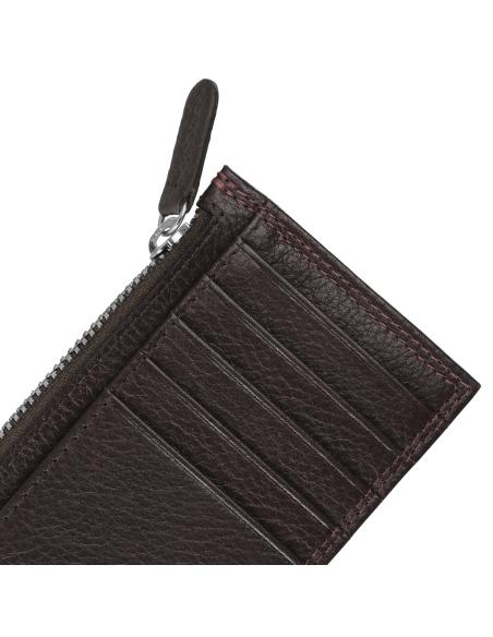 BROWN LEATHER CARD HOLDER WITH ZIPPER BY ZIPPO