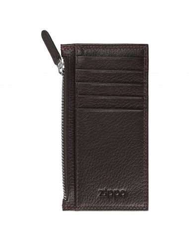 BROWN LEATHER CARD HOLDER WITH ZIPPER BY ZIPPO