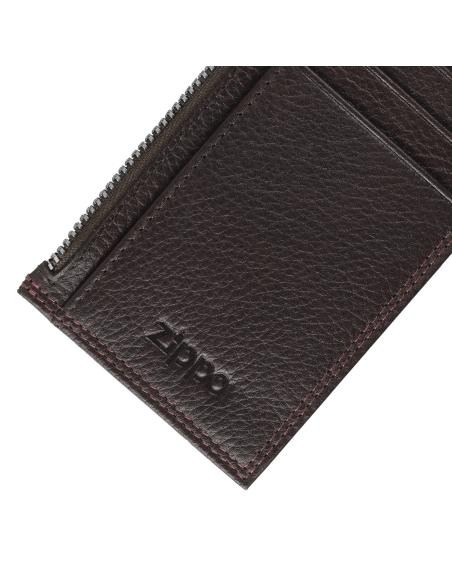 BROWN LEATHER CARD HOLDER WITH ZIPPER BY ZIPPO