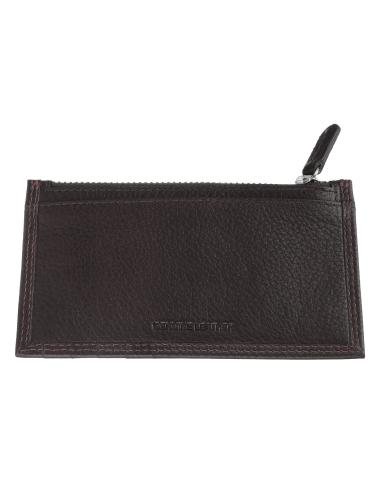 PORTE-CARTES EN CUIR BRUN AVEC FERMETURE ZIPPÉE ZIPPO