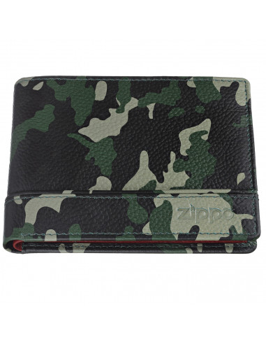 PORTEFEUILLE TRIFOLD CAMOUFLAGE VERT ZIPPO CUIR
