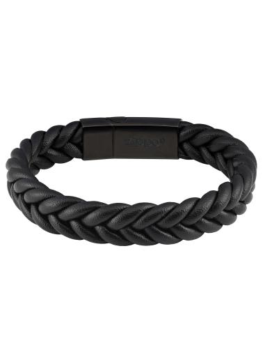Comprar Pulsera De Cuero Trenzado Negra 22 Cm Cierre Iman Zippo a precio de oferta