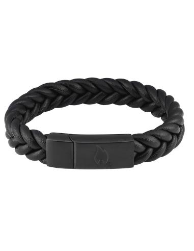 Comprar Pulsera De Cuero Trenzado Negra 22 Cm Cierre Iman Zippo a precio de oferta