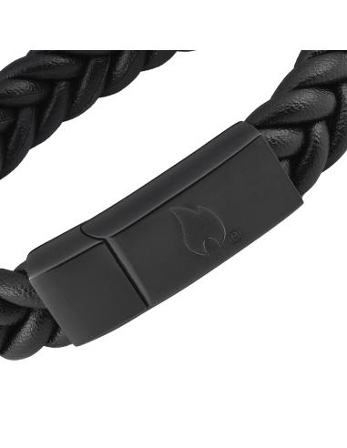 BRACELETE DE COURO TRANÇADO PRETO 22 CM FECHO COM ÍMAN DE FECHO