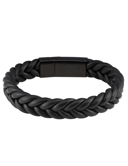 Braided Leather Bracelet Black 20 Cm Zippo Magnet Closure