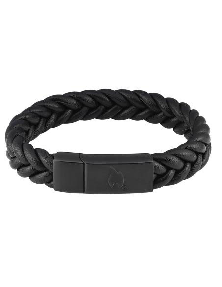 Comprar Pulsera De Cuero Trenzado Negra 20 Cm Cierre Iman Zippo a precio de oferta