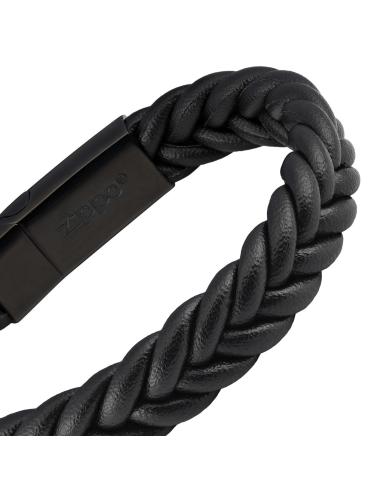 PULSEIRA DE COURO TRANÇADO PRETO 20 CM FECHO COM ÍMAN DE FECHO ZIPPO