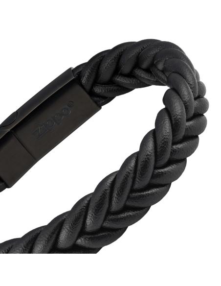 Comprar Pulsera De Cuero Trenzado Negra 20 Cm Cierre Iman Zippo a precio de oferta