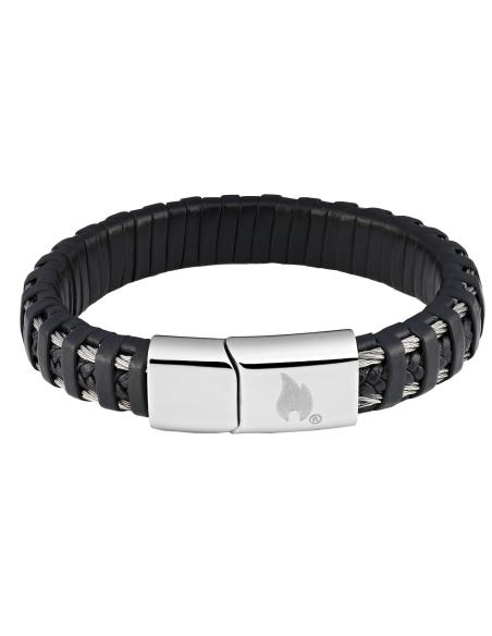 Braided Leather And Steel Wire Bracelet 22 Cm Zippo