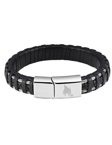 BRACELETE DE COURO TRANÇADO E CABO DE AÇO ZÍPER DE 20 CM
