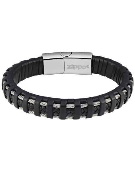 BRACELETE DE COURO TRANÇADO E CABO DE AÇO ZÍPER DE 20 CM