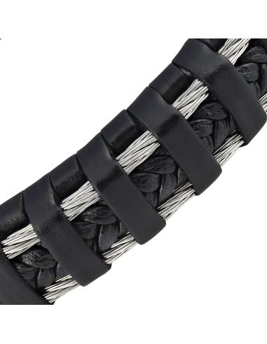 BRACELETE DE COURO TRANÇADO E CABO DE AÇO ZÍPER DE 20 CM