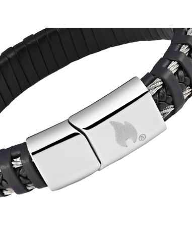 BRACELETE DE COURO TRANÇADO E CABO DE AÇO ZÍPER DE 20 CM