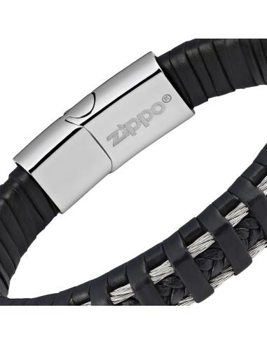 BRACELETE DE COURO TRANÇADO E CABO DE AÇO ZÍPER DE 20 CM