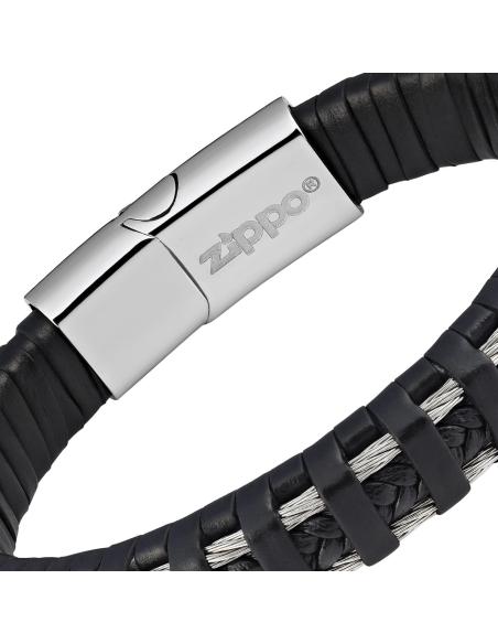 Comprar Pulsera Trenzada De Piel Y Cable De Acero 20 Cm Zippo a precio de oferta