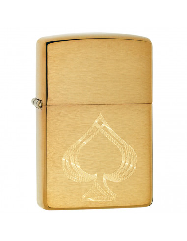 ZIPPO LIGHTER BRASS FINISH WITH ENGRAVED ACE OF SPADES