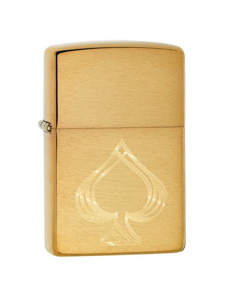 Zippo Lighter Brass Finish With Engraved Ace Of Spades