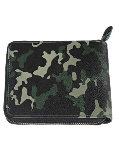 PORTEFEUILLE ZIPPO EN CUIR AVEC FERMETURE ÉCLAIR EN VERT CAMOUFLAGE