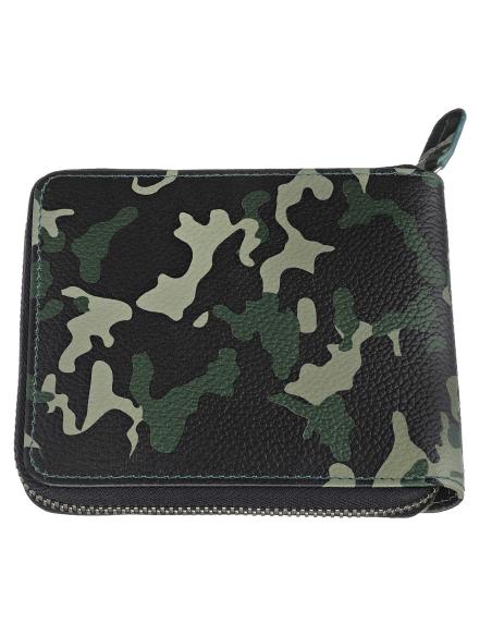 PORTEFEUILLE ZIPPO EN CUIR AVEC FERMETURE ÉCLAIR EN VERT CAMOUFLAGE