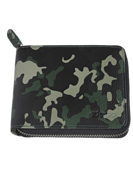 PORTEFEUILLE ZIPPO EN CUIR AVEC FERMETURE ÉCLAIR EN VERT CAMOUFLAGE