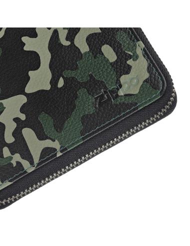PORTEFEUILLE ZIPPO EN CUIR AVEC FERMETURE ÉCLAIR EN VERT CAMOUFLAGE