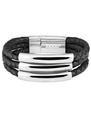 Comprar Pulsera Triple 22 Cm En Cuero Negro Y Cromo Zippo a precio de oferta