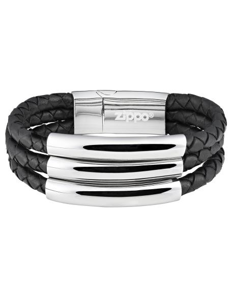 Comprar Pulsera Triple 22 Cm En Cuero Negro Y Cromo Zippo a precio de oferta