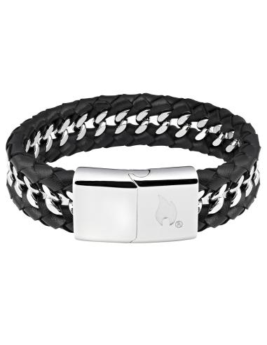BRACELETE DE 22 CM EM COURO E AÇO DE ZIPPO