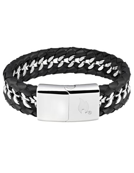 BRACELETE DE 22 CM EM COURO E AÇO DE ZIPPO
